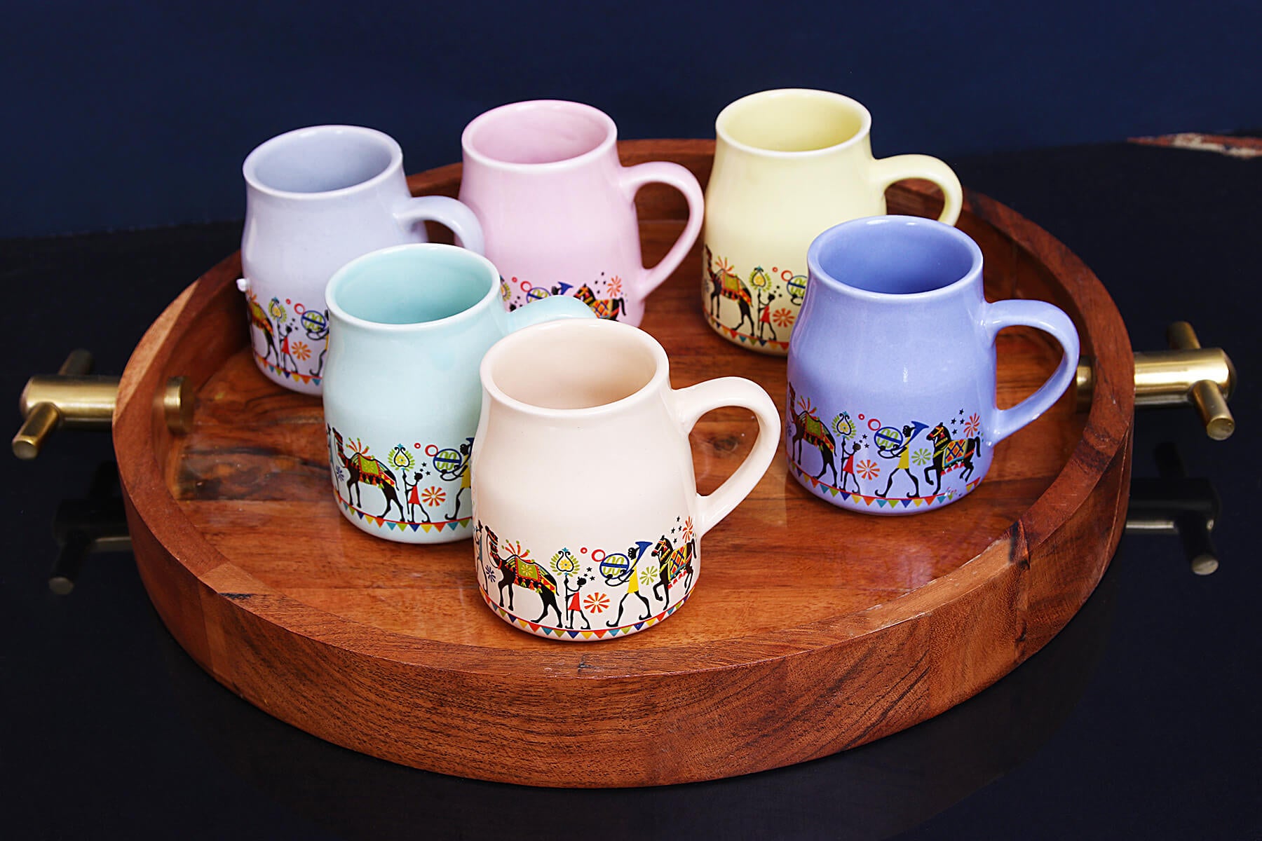 FLASK CHAI CUPS WITH ELEPHANT MOTIF (SET OF 6)