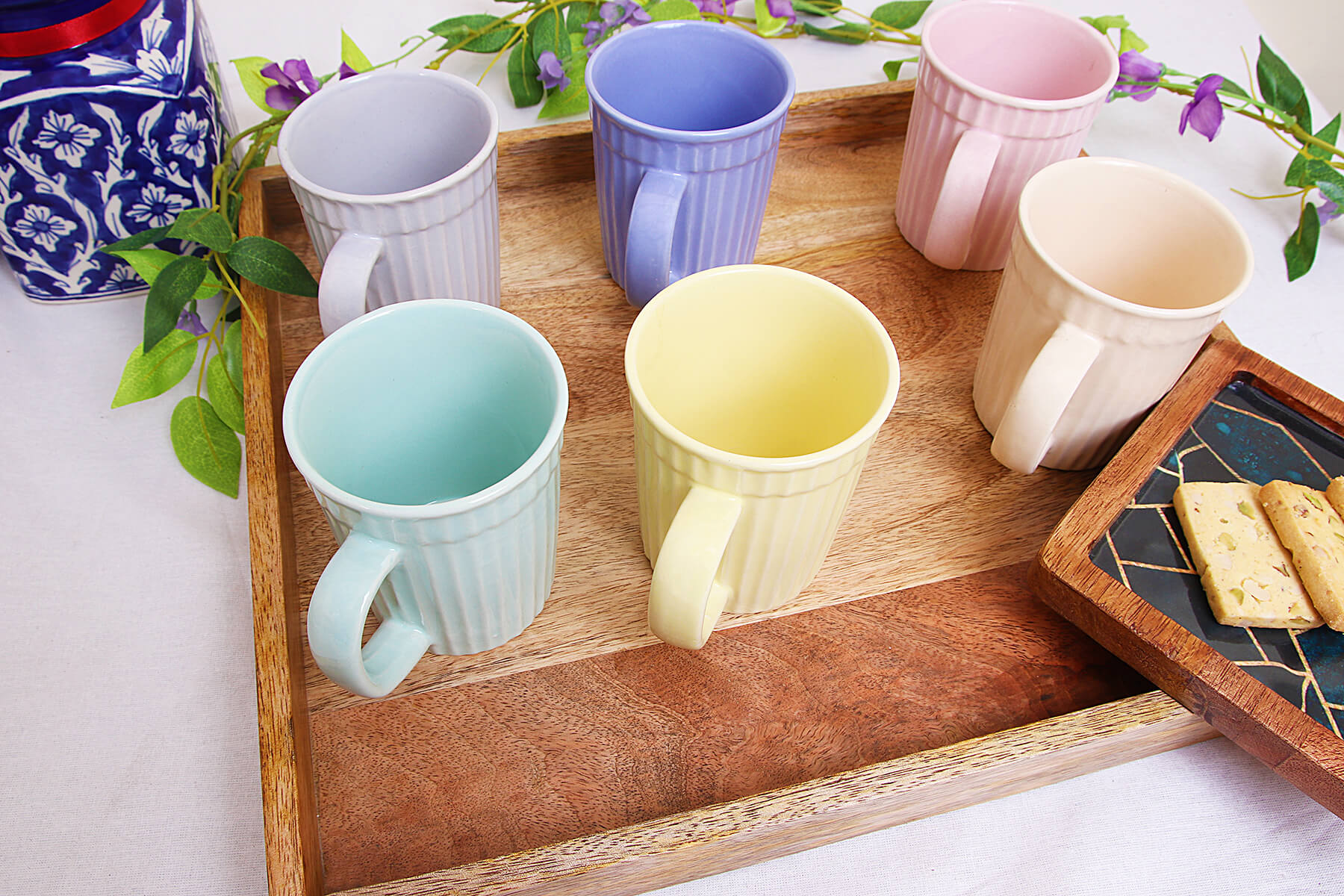 Ceramic Pastel Frontier Milk/Coffee/Tea Mug/Beverage Mug with Handle – Set of 6