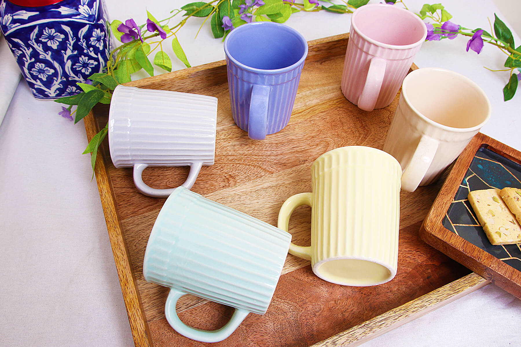 Ceramic Pastel Frontier Milk/Coffee/Tea Mug/Beverage Mug with Handle – Set of 6