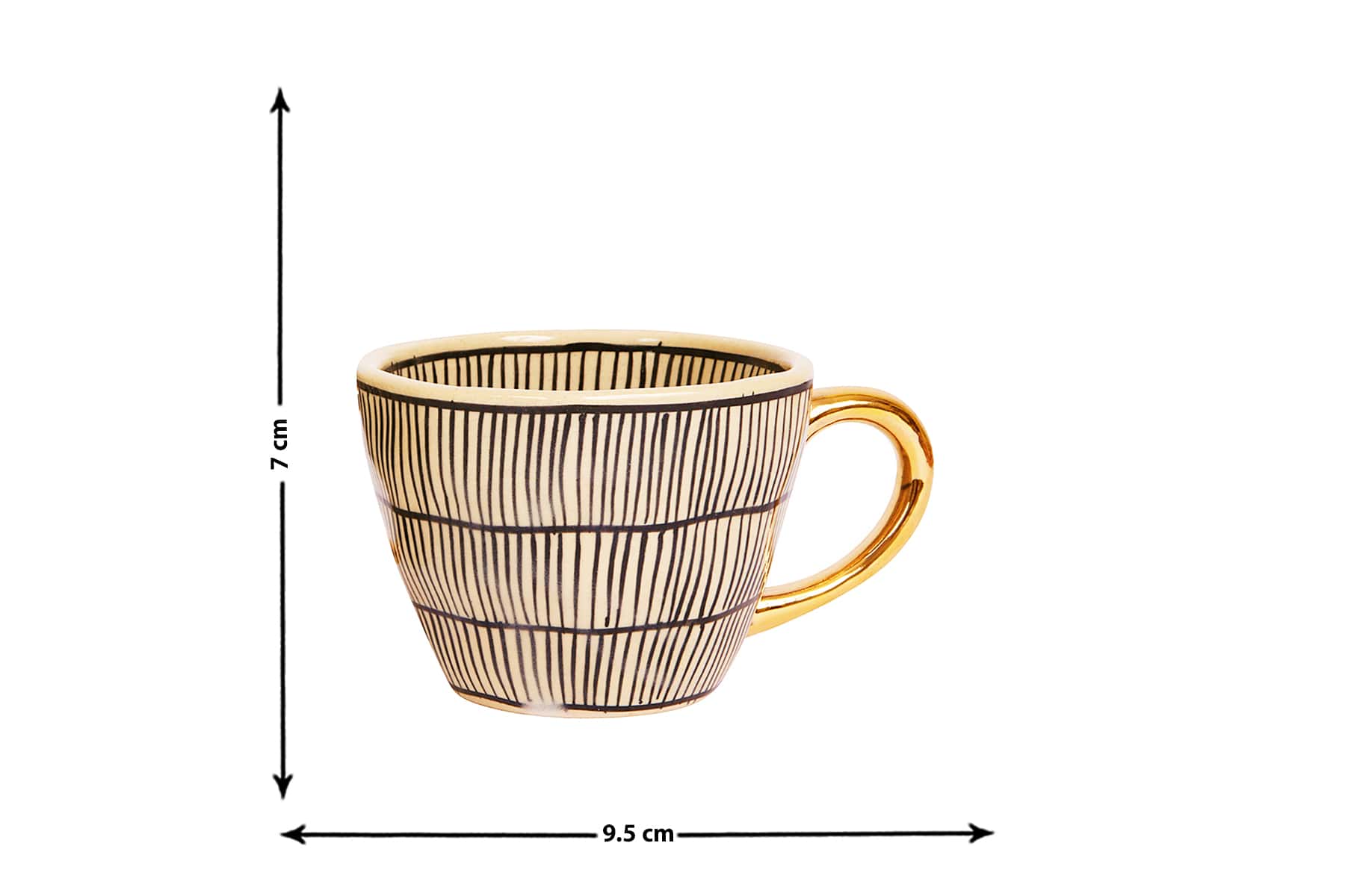 HANDMADE IVORY CERAMIC MUGS WITH BLACK ROWS DESIGN (SET OF 2)