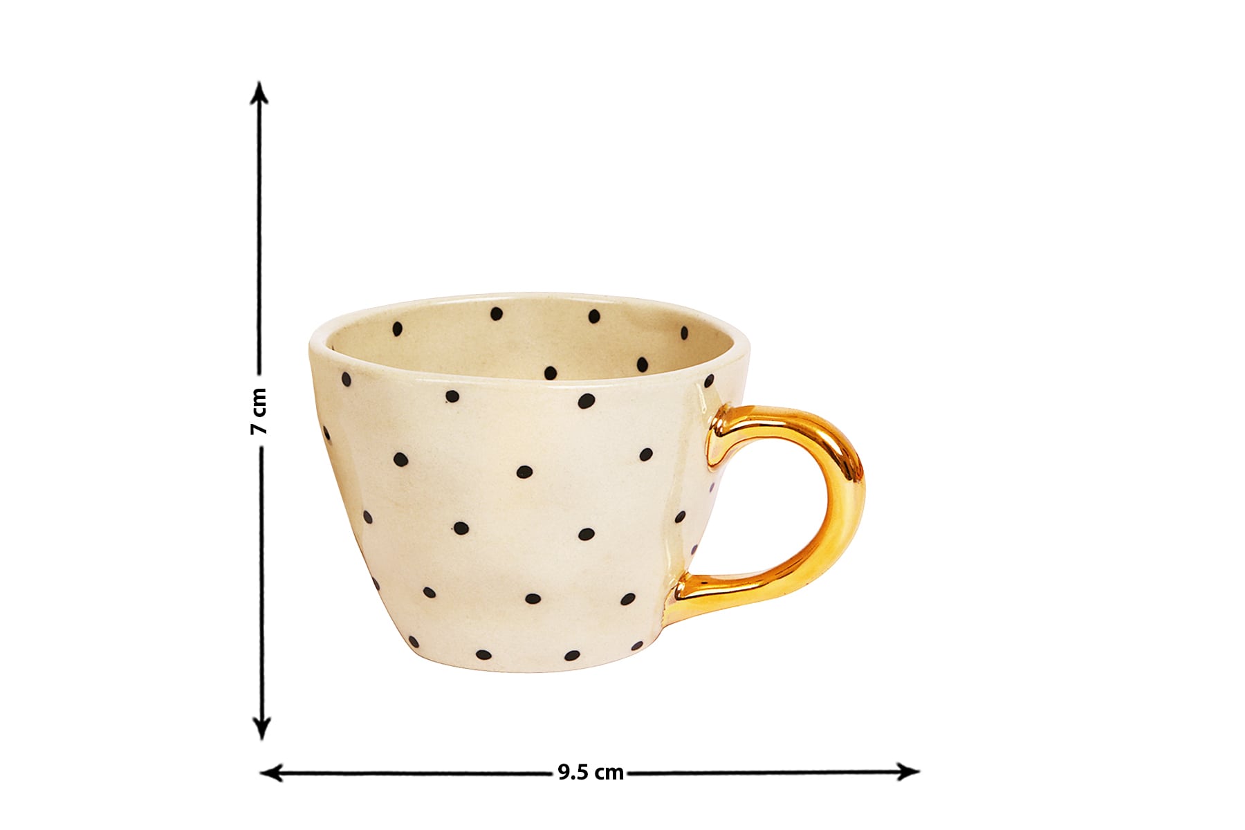 HANDMADE IVORY CERAMIC MUGS WITH BLACK POLKA DOTS DESIGN (SET OF 2)