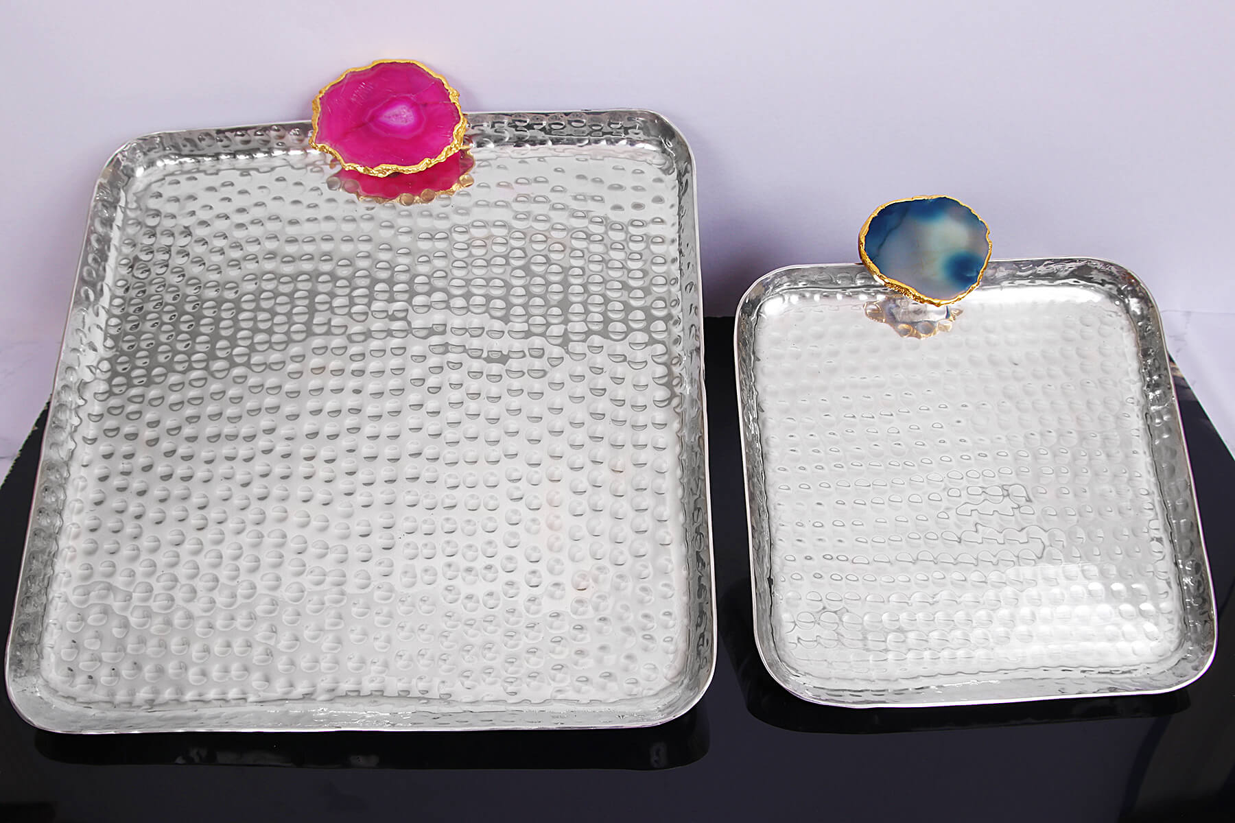 SILVER ROUNDED SQUARE AGATE STONE PLATTER