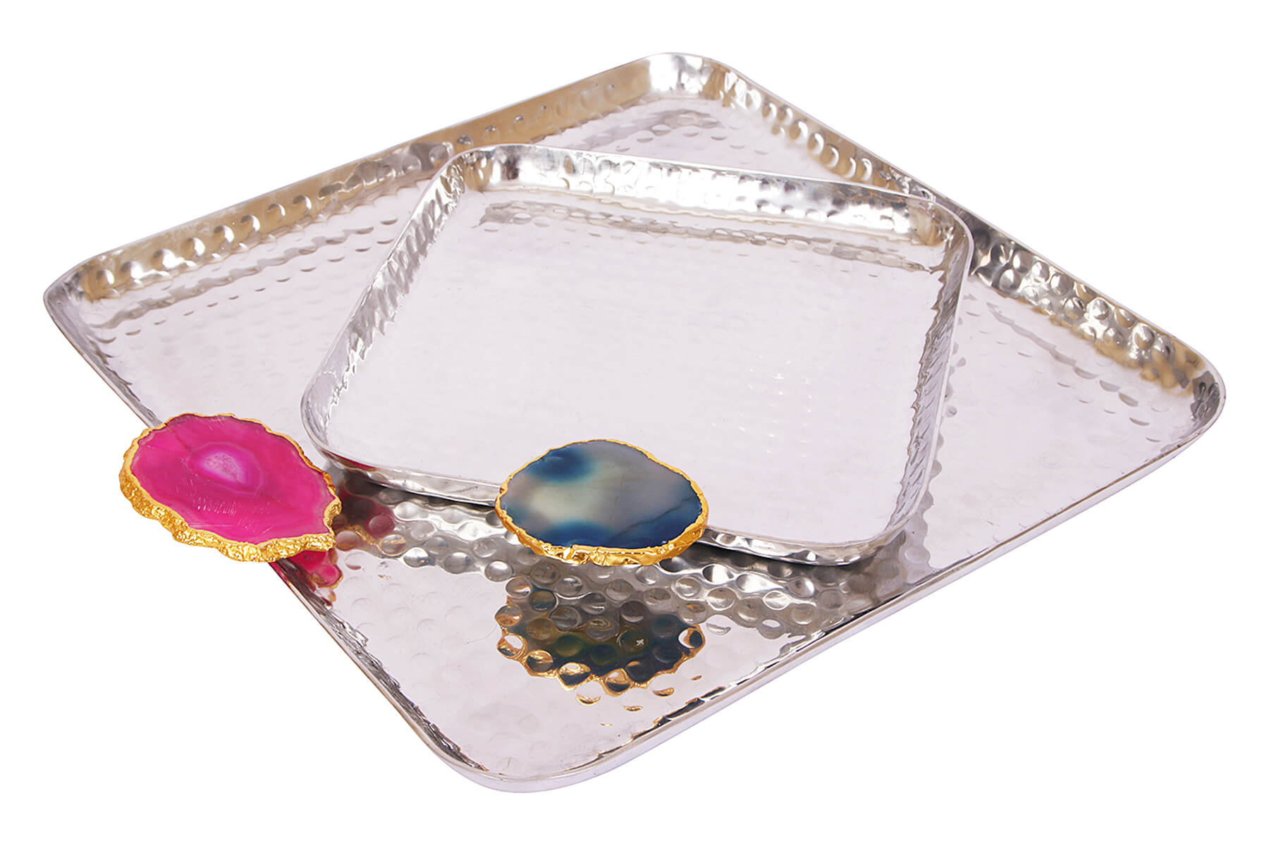 SILVER ROUNDED SQUARE AGATE STONE PLATTER
