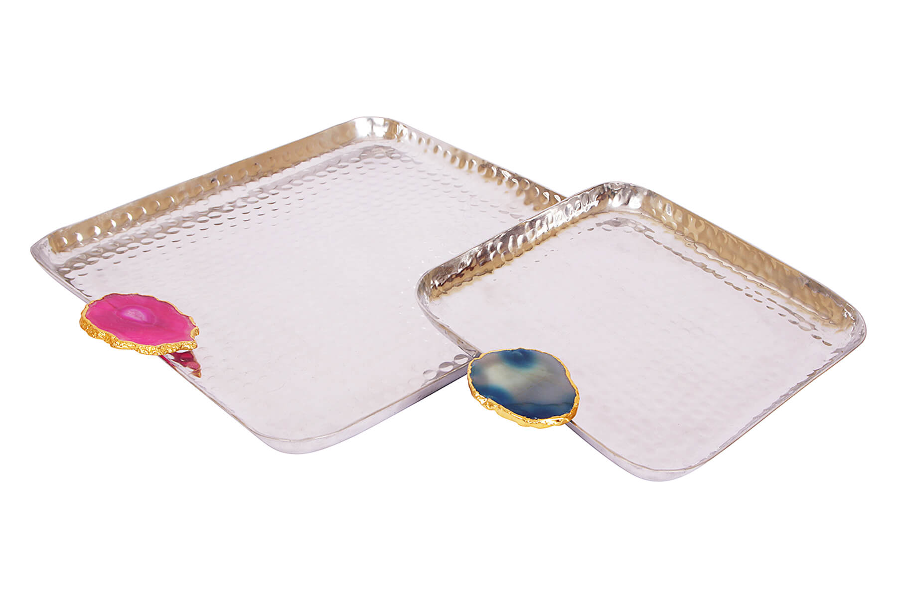 SILVER ROUNDED SQUARE AGATE STONE PLATTER