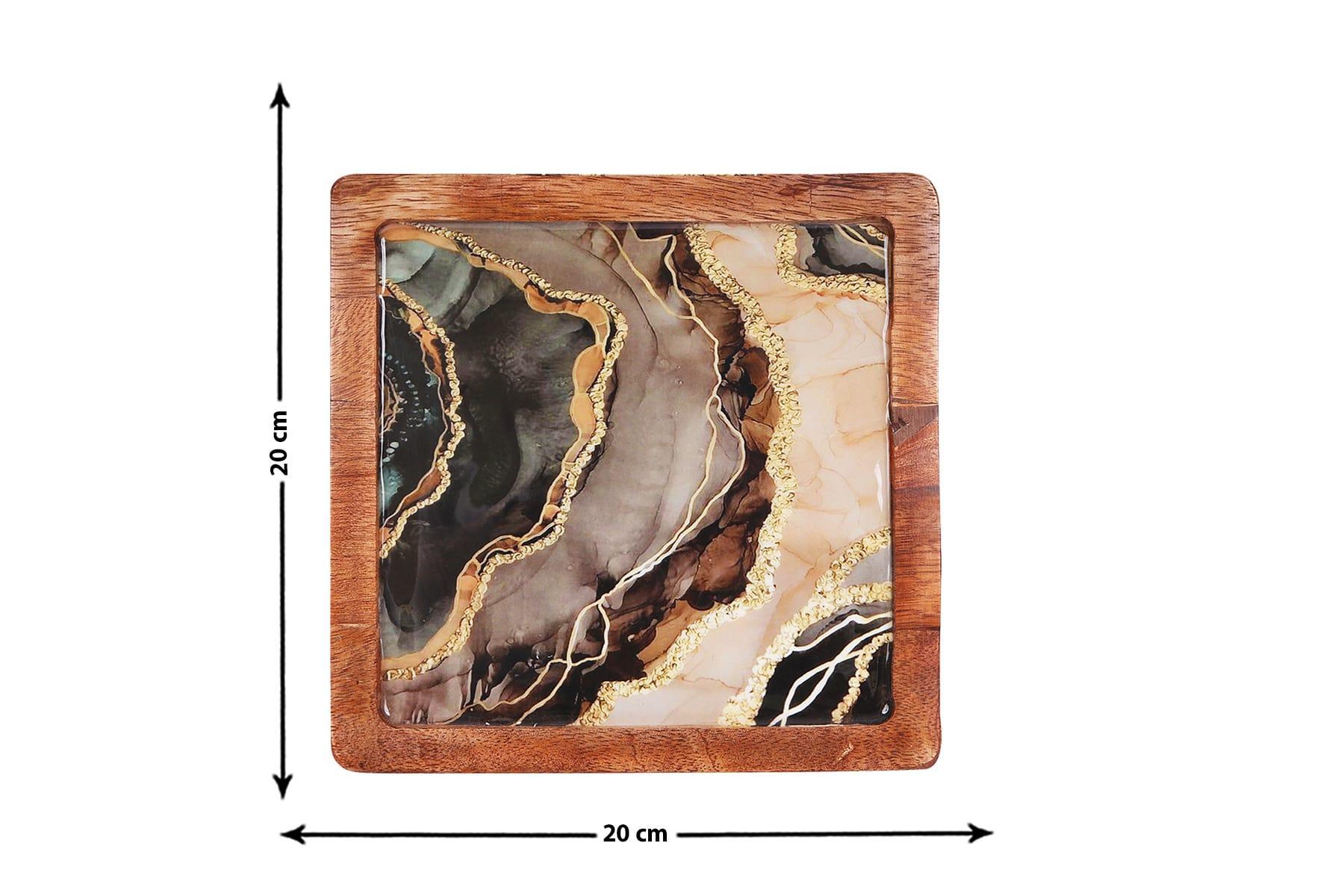 SQUARE WOOD PLATTER MARBLE (SET OF 1)