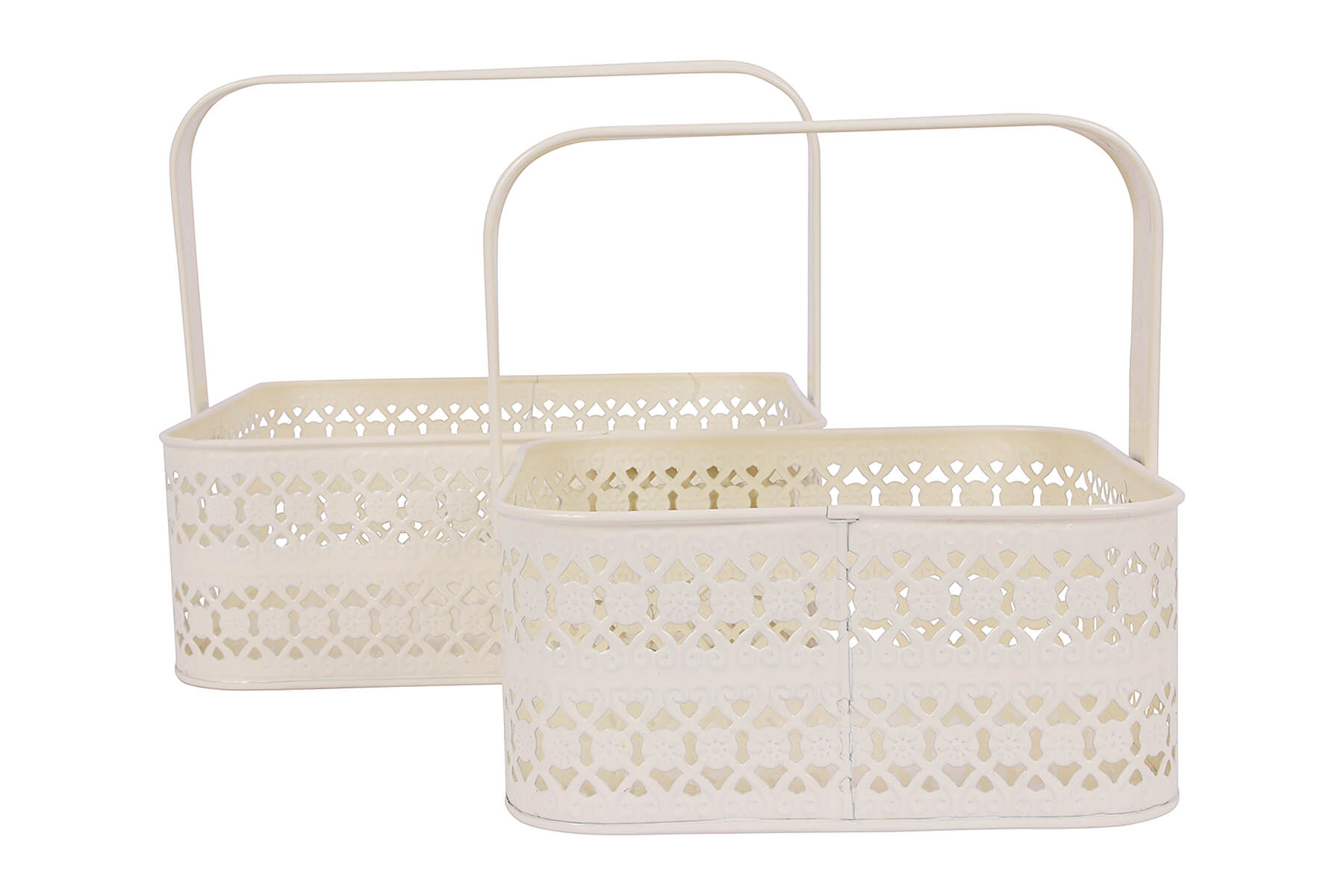 WHITE BASKET WITH HANDLE SET OF 2