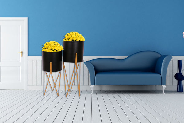 Gold Metal Indoor Planters with Stand (Set of 2)