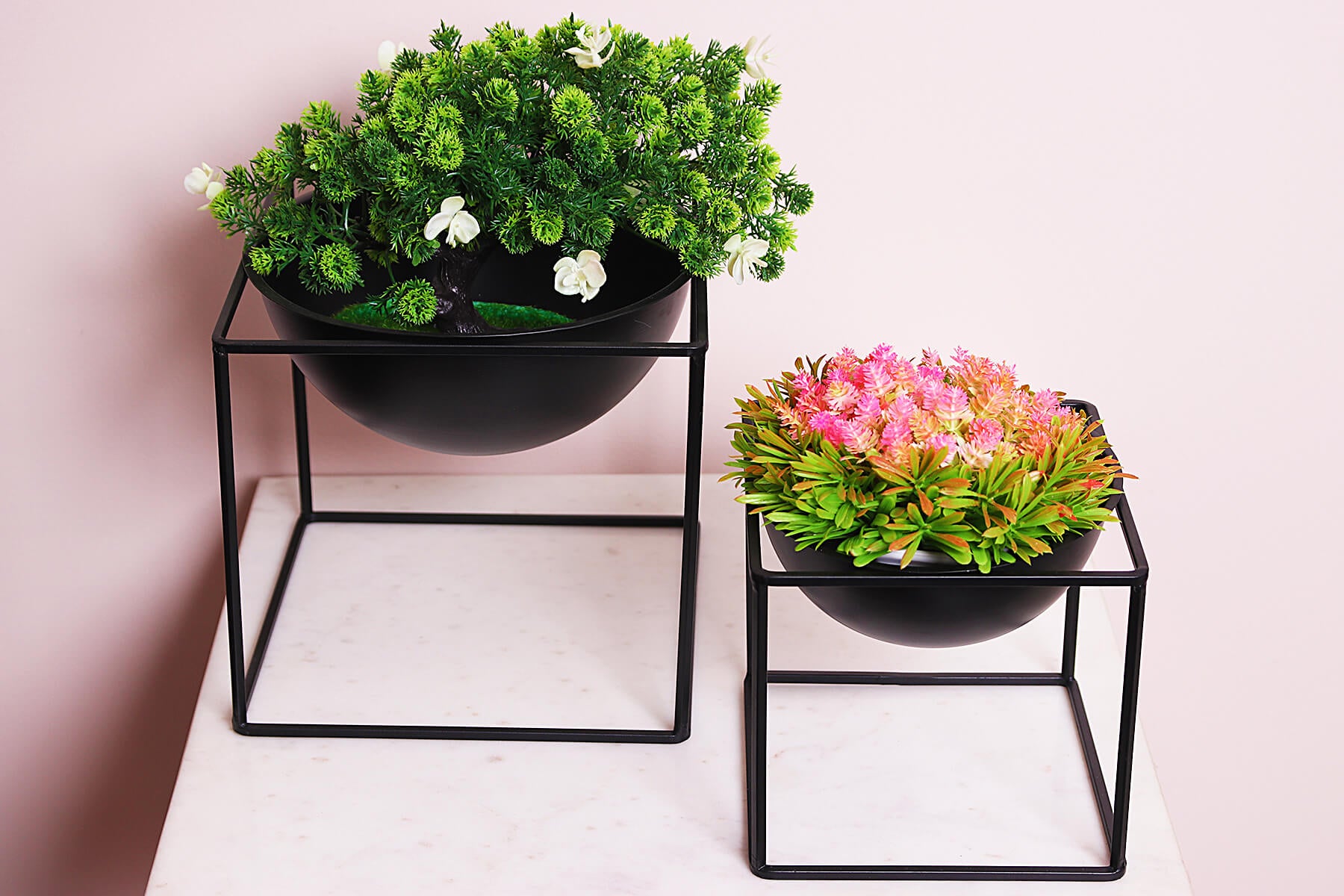 Black Metal Planter Stand Set of 2 – Modern Indoor Planters for Home Décor
