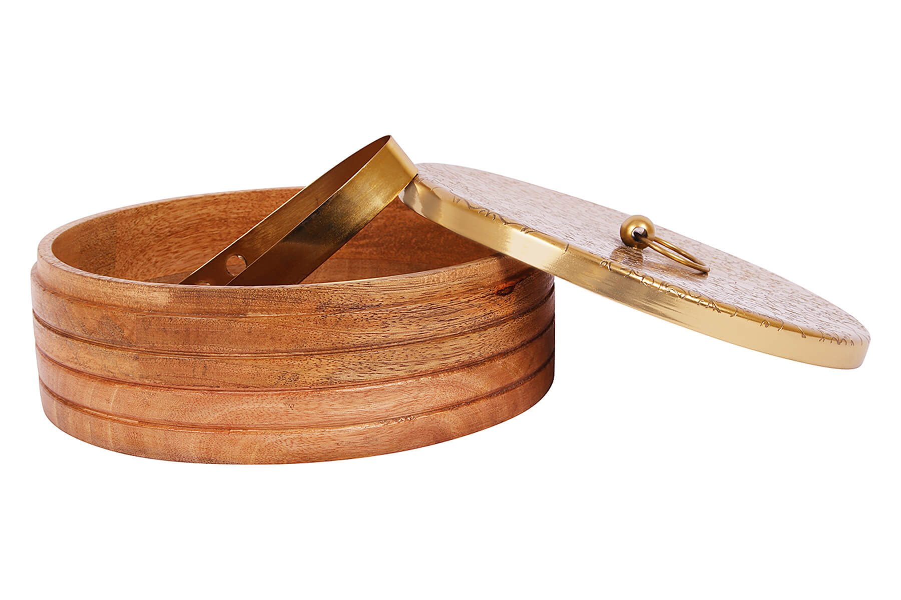 Mango Wood Roti Box with Golden Twigs Lid