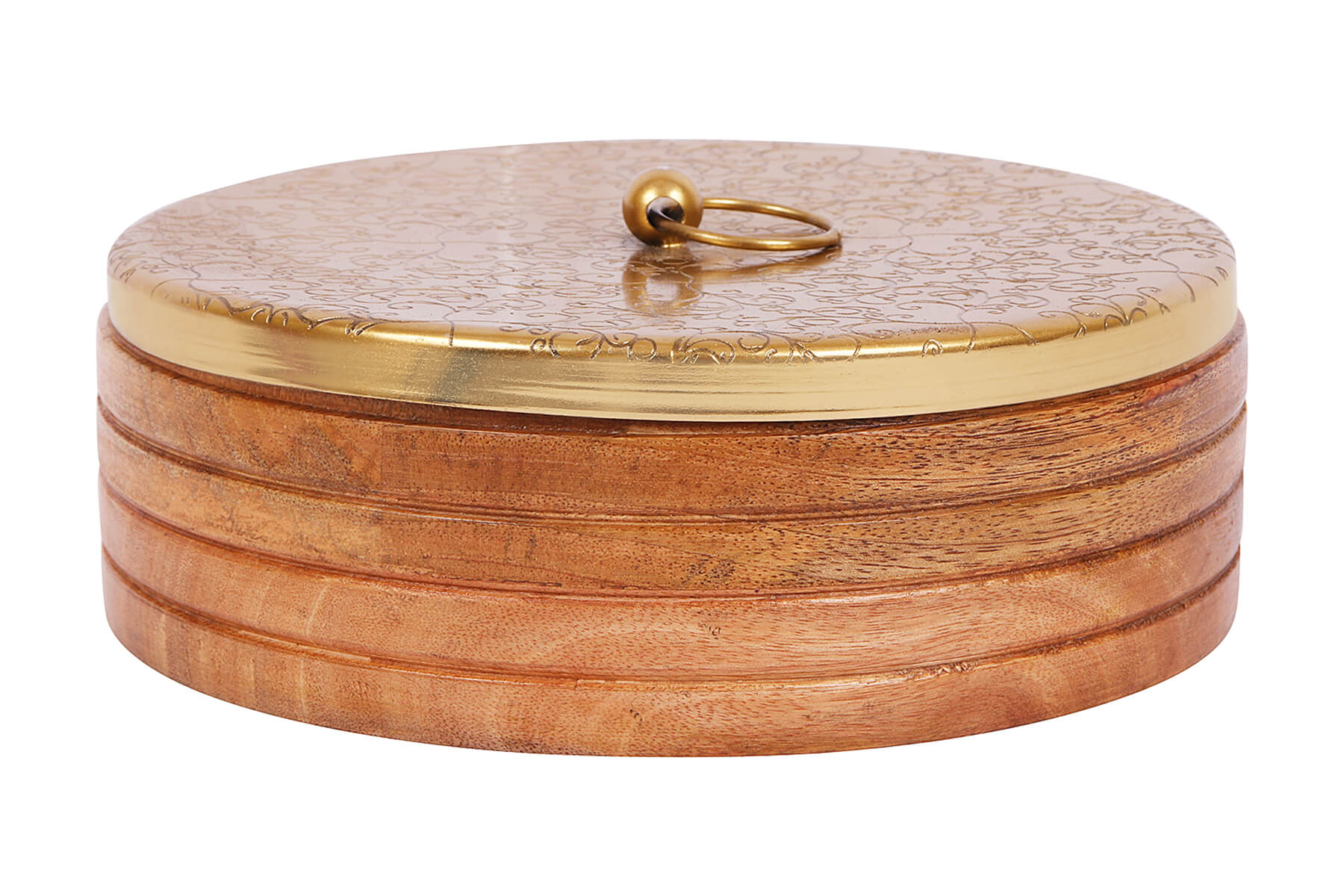 Mango Wood Roti Box with Golden Twigs Lid