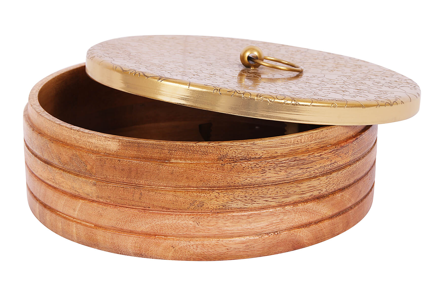 Mango Wood Roti Box with Golden Twigs Lid
