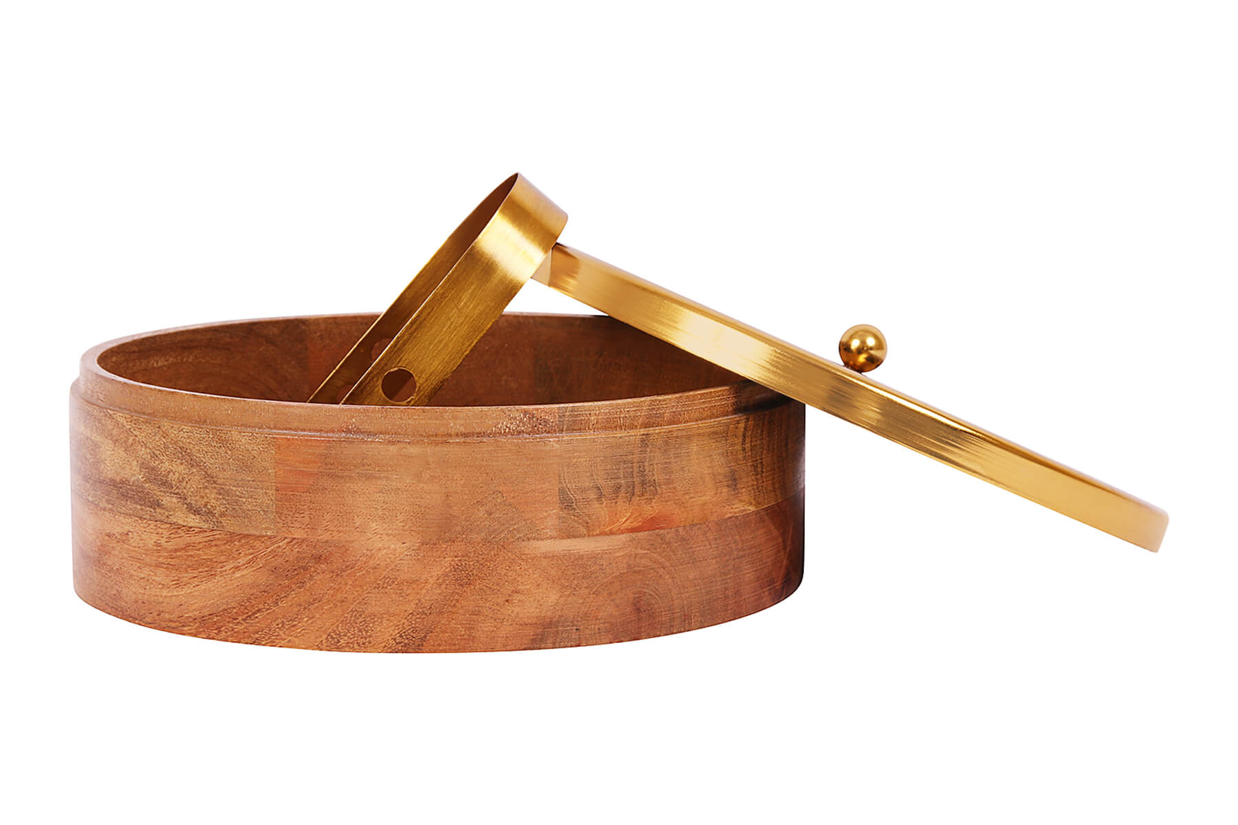 CARVED MANGO WOOD AND METAL ROTI BOX WITH TONG