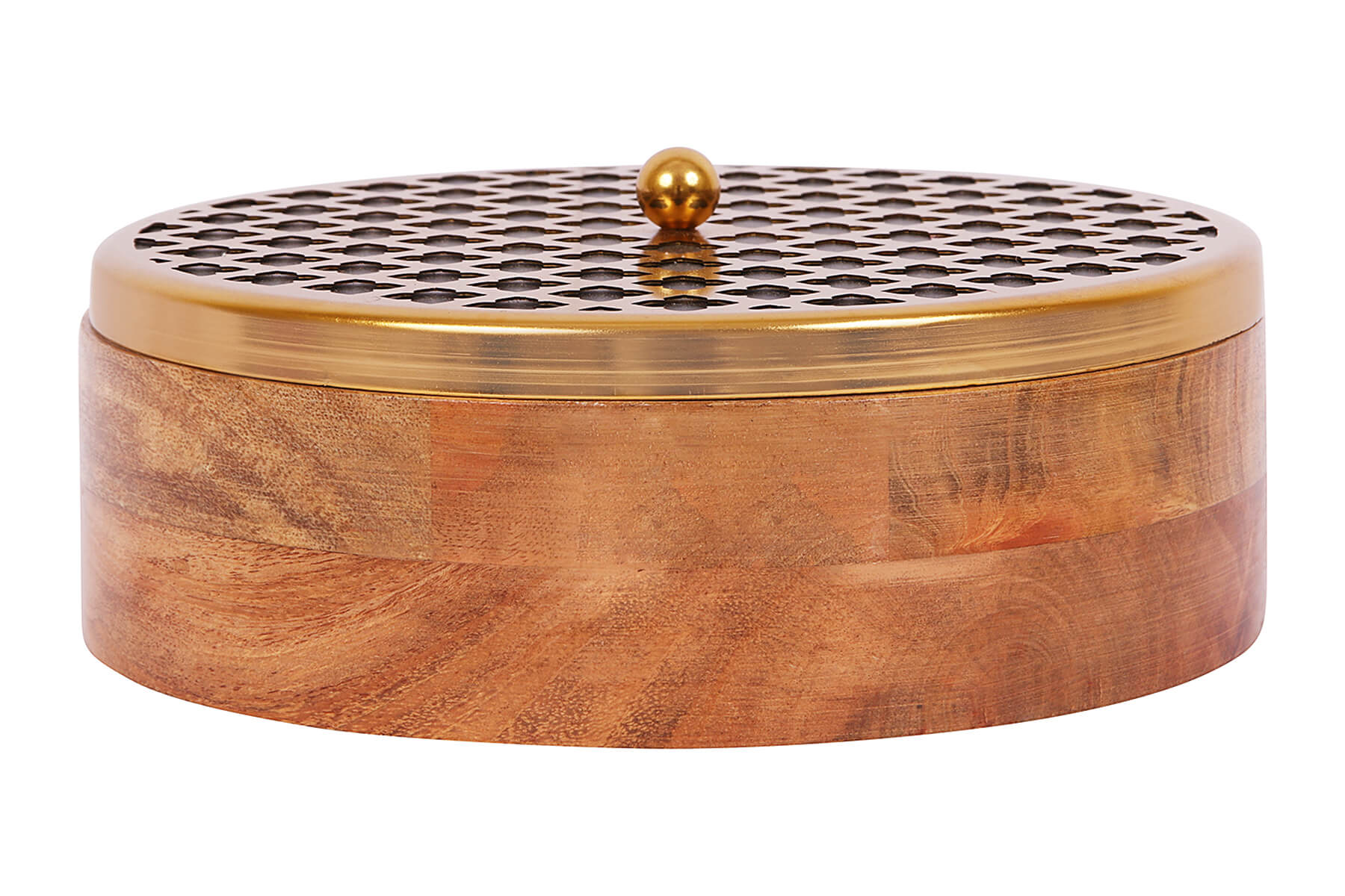 CARVED MANGO WOOD AND METAL ROTI BOX WITH TONG