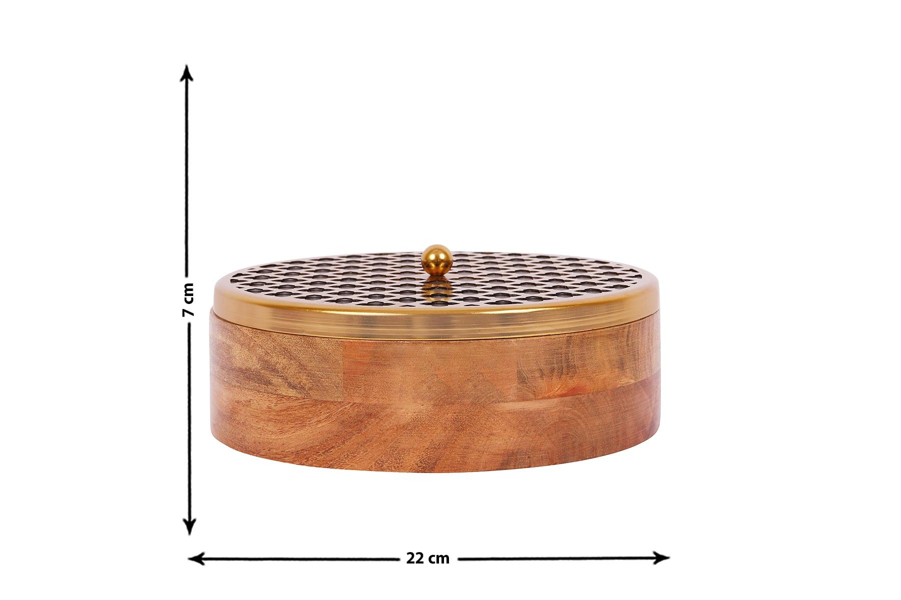 CARVED MANGO WOOD AND METAL ROTI BOX WITH TONG