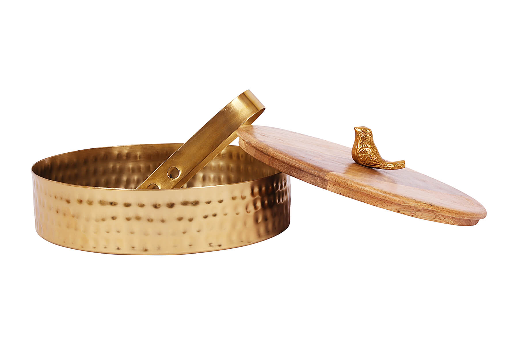 MANGO WOOD AND METAL ROTI BOX WITH BIRD KNOB