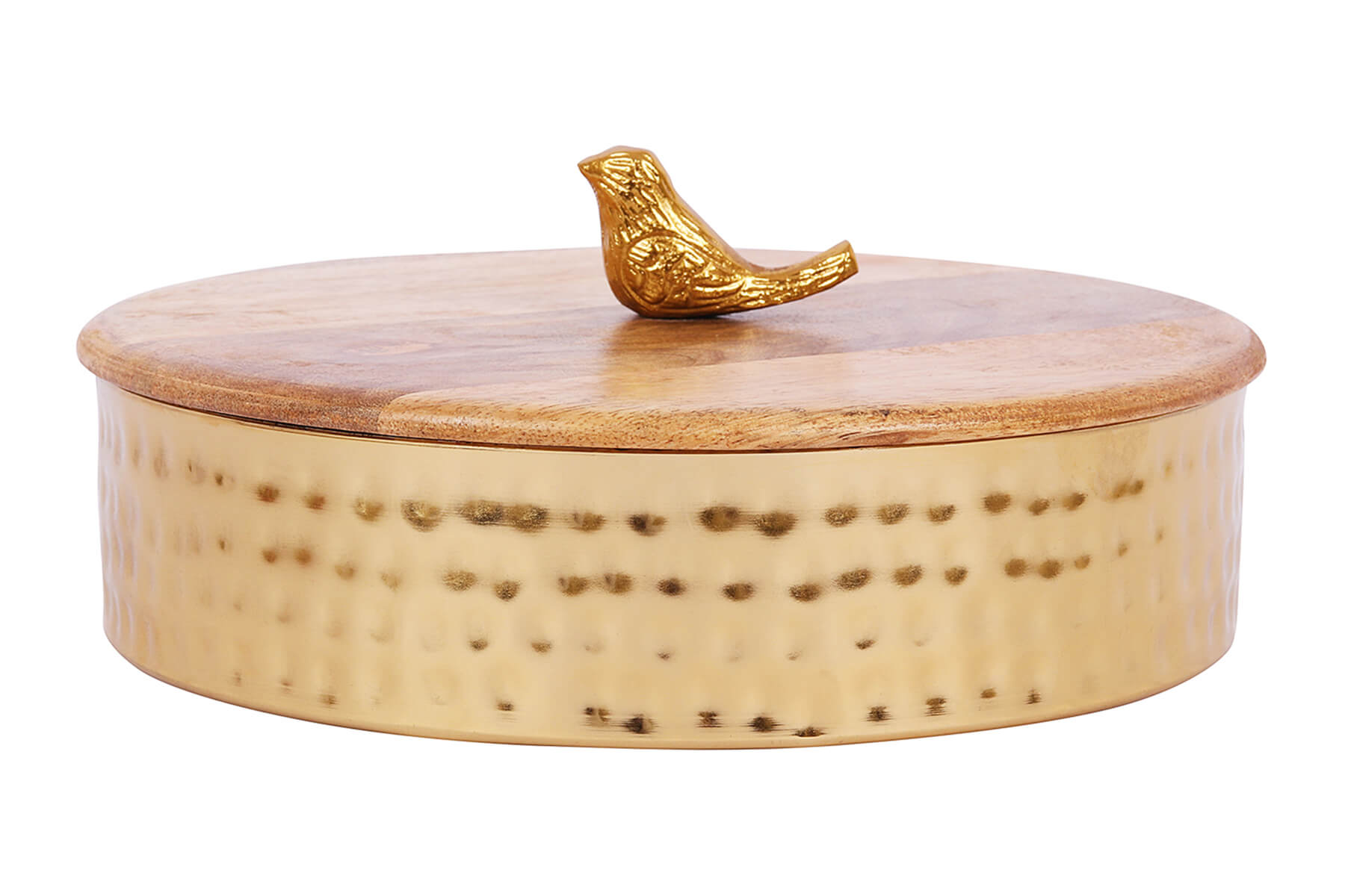 MANGO WOOD AND METAL ROTI BOX WITH BIRD KNOB