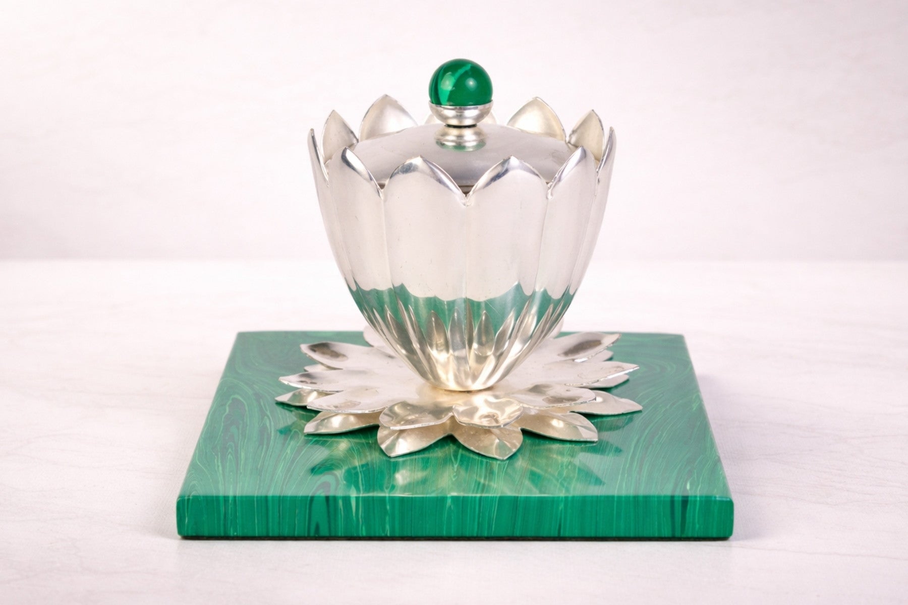 SILVER-PLATED MALACHITE JAR FOR GIFTING & HOME DECOR