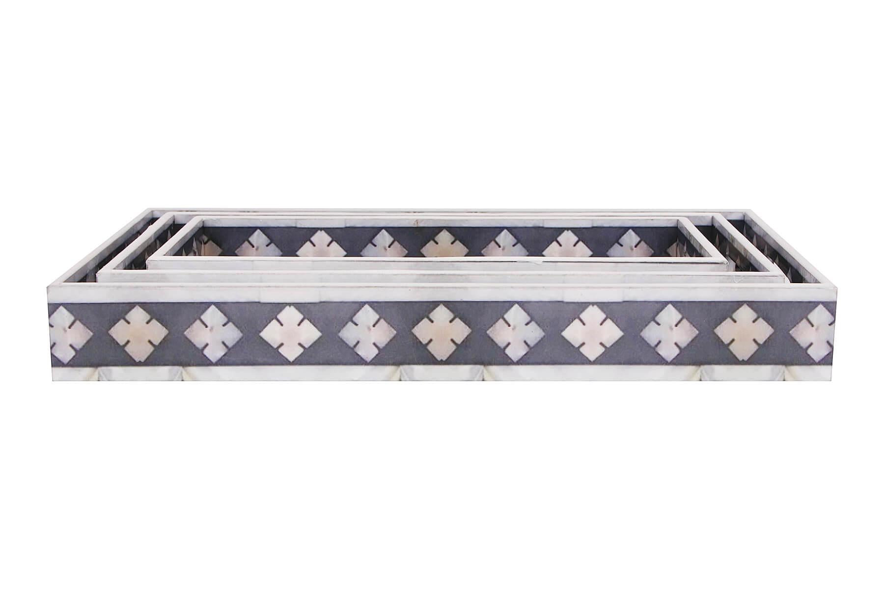 GREY MUGHAL PRINT SERVING TRAYS SET OF 3