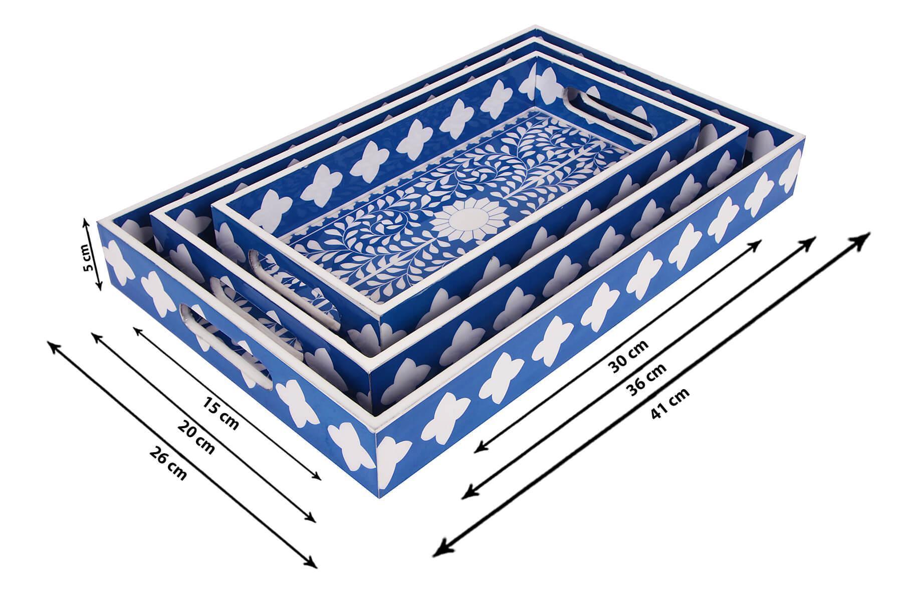 BLUE MUGHAL PRINT SERVING TRAYS SET OF 3