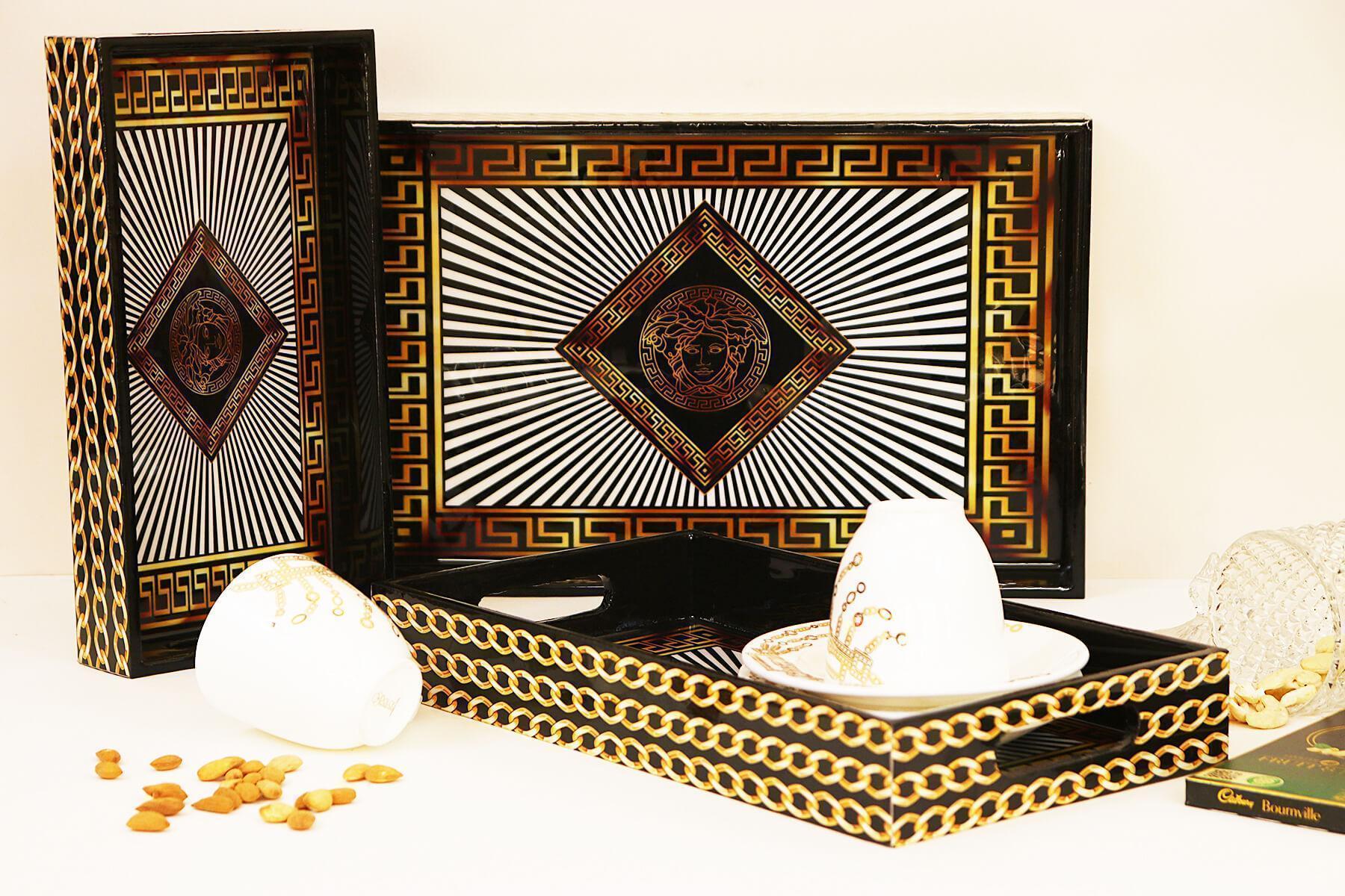 FACE DESIGN SERVING TRAYS SET OF 3