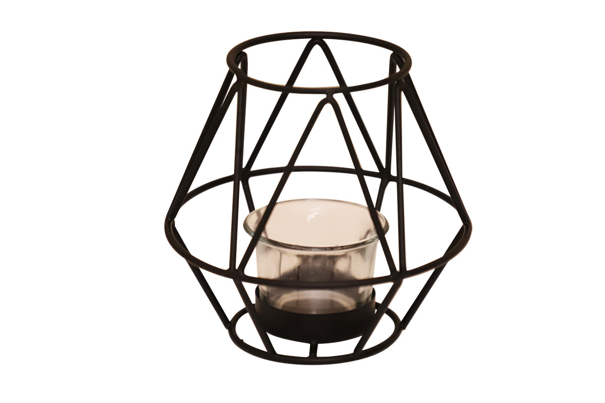 GEOMETRIC CANDLE TEALIGHT HOLDER/METAL/13cm/PYRAMID SHAPE/BLACK COLOR