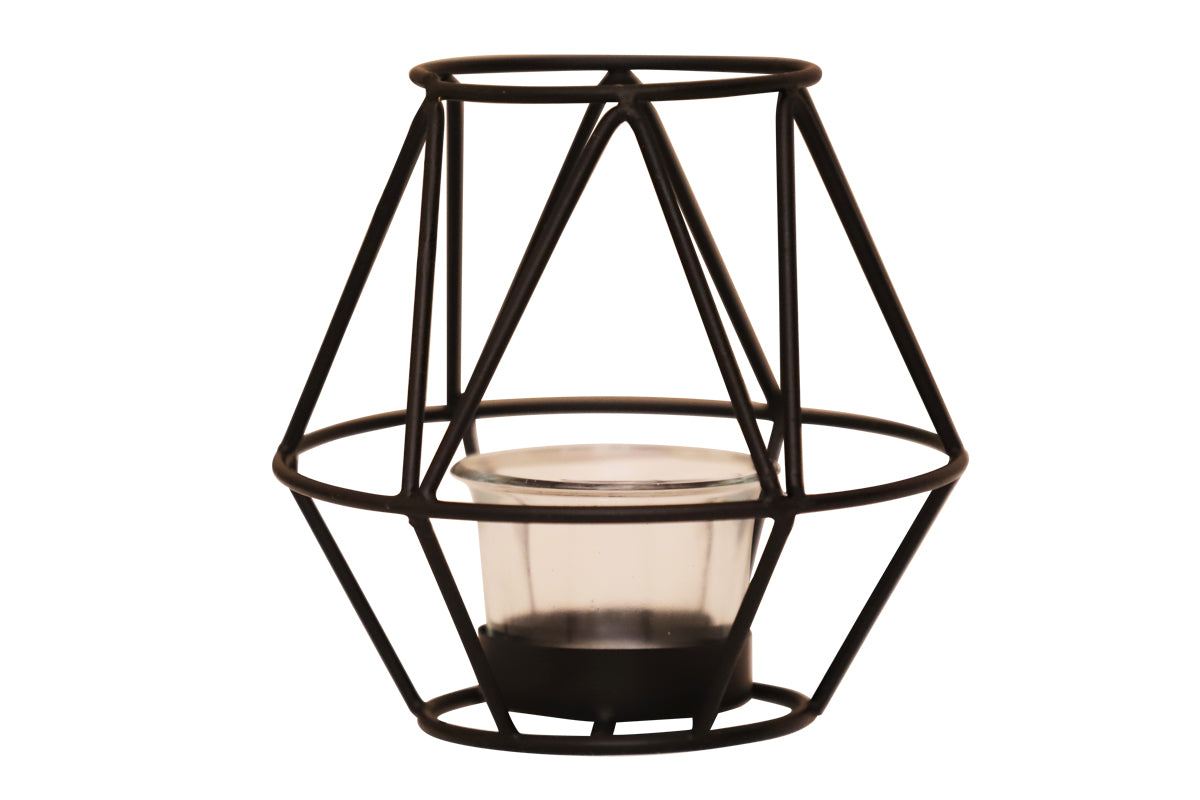 GEOMETRIC CANDLE TEALIGHT HOLDER/METAL/13cm/PYRAMID SHAPE/BLACK COLOR