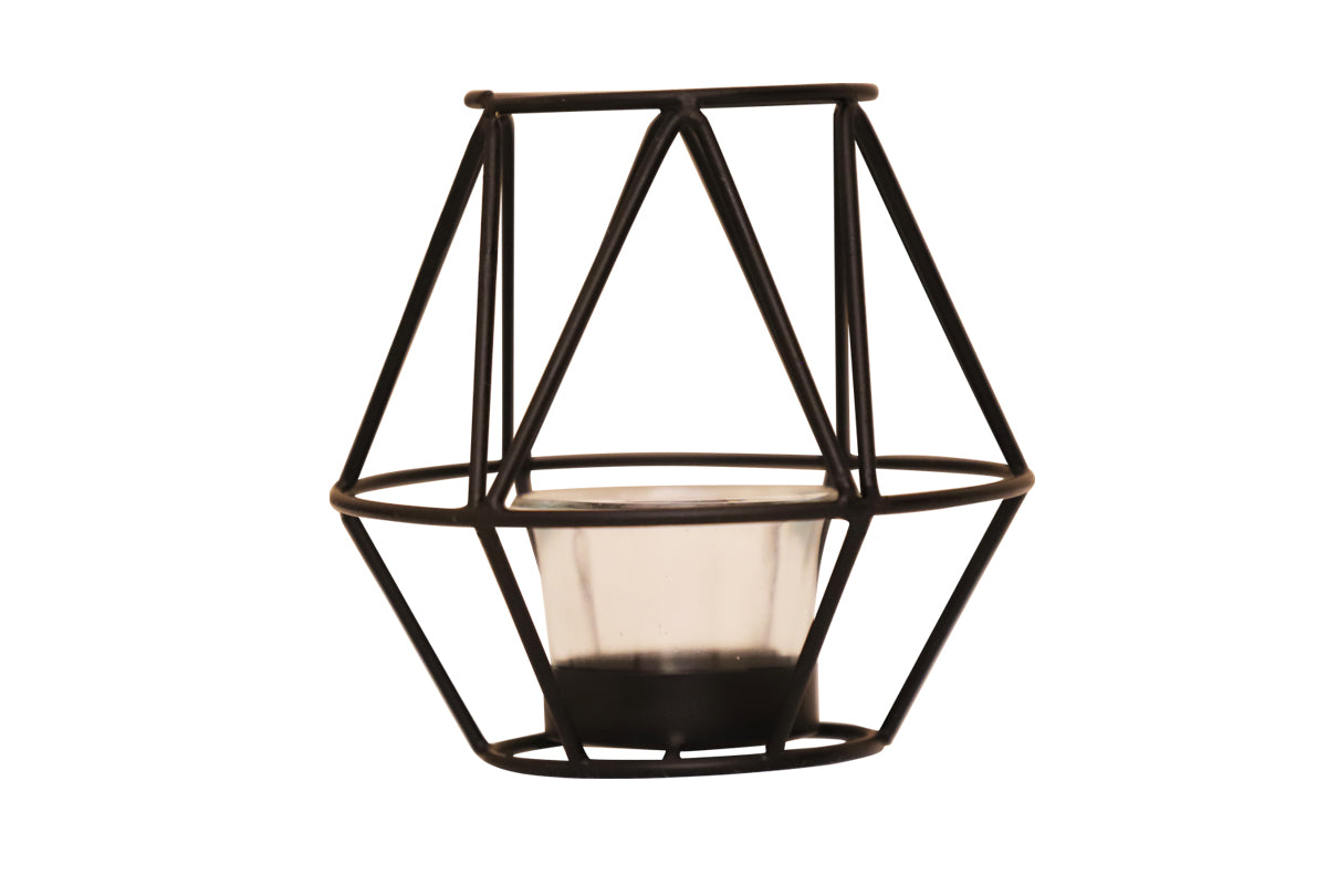 GEOMETRIC CANDLE TEALIGHT HOLDER/METAL/13cm/PYRAMID SHAPE/BLACK COLOR