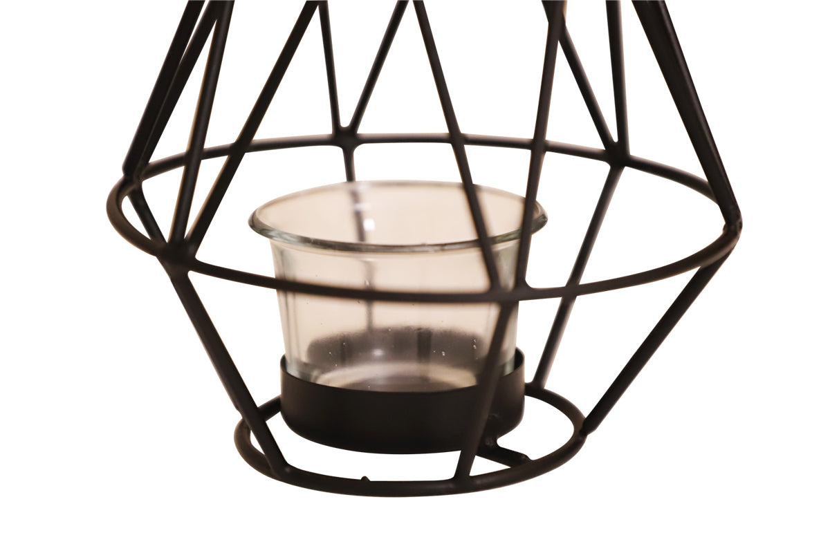 GEOMETRIC CANDLE TEALIGHT HOLDER/METAL/13cm/PYRAMID SHAPE/BLACK COLOR