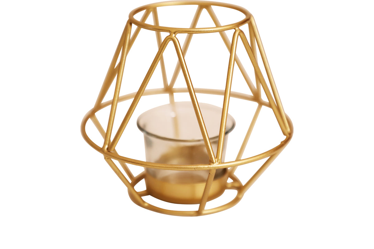 GEOMETRIC CANDLE TEALIGHT HOLDER/METAL/13cm/PYRAMID SHAPE/GOLDEN COLOR