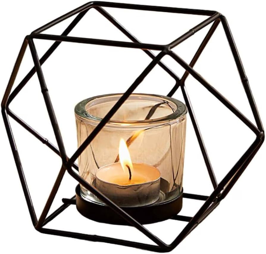 GEOMETRIC CANDLE TEALIGHT HOLDER/METAL/13cm/HEXAGON SHAPE/BLACK COLOUR
