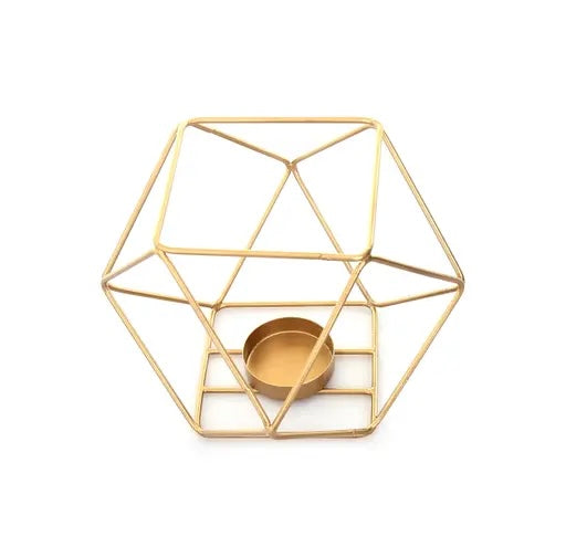 GEOMETRIC CANDLE TEALIGHT HOLDER/ METAL/13cm/ HEXAGON SHAPE/GOLDEN COLOR