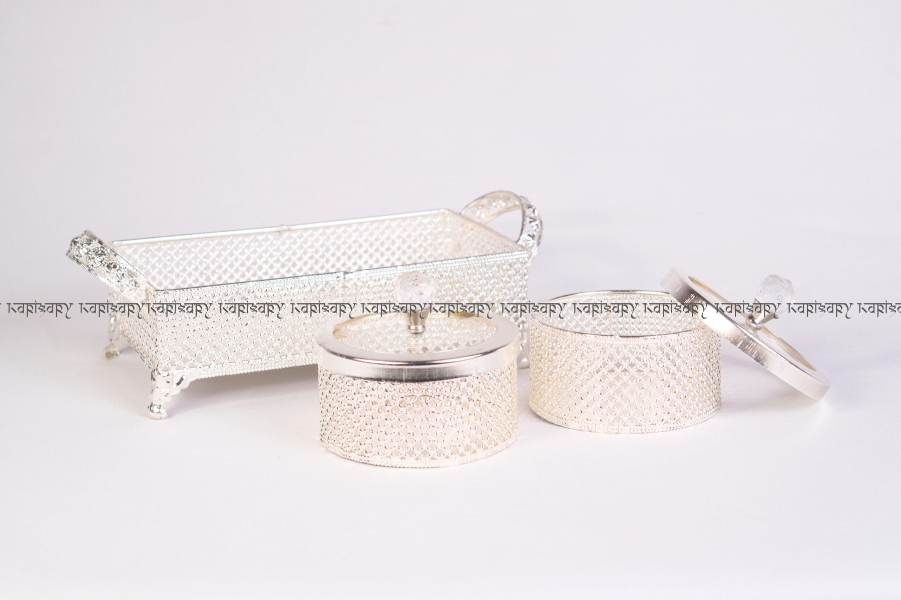 WEDDING RETURN GIFT SET | SILVER FRUIT JARS WITH TRAY SET