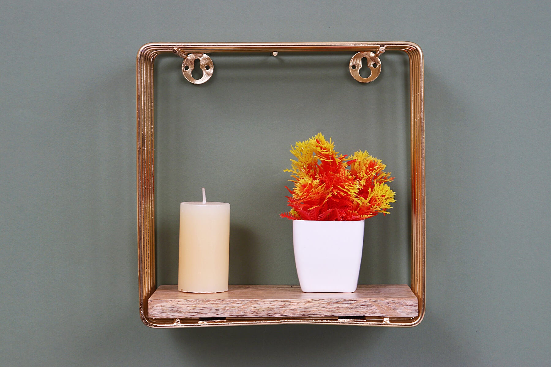 PLAIN SQUARE SHELF WITH WOOD SLAB