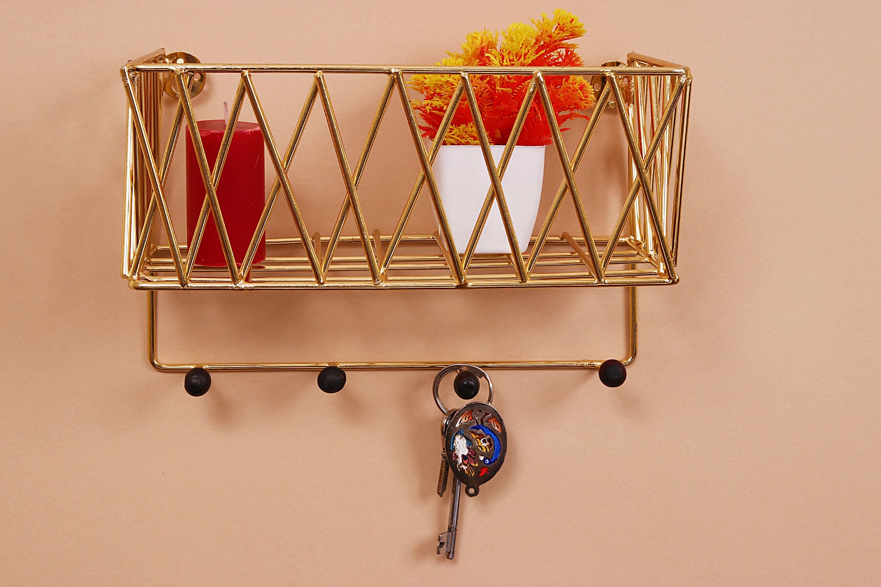 Gold Metal Wall Shelf Rack for Decor & Storage