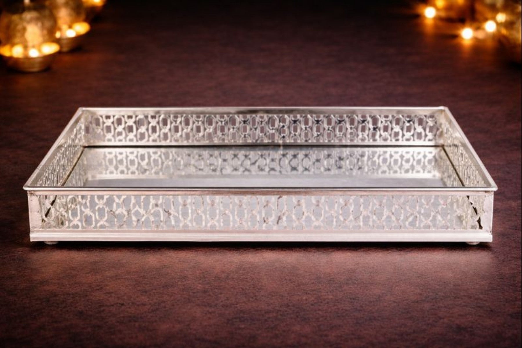 LARGE ACCENT TRAY WITH ARTISTIC BORDER FOR DÉCOR, GIFTING, TROUSSEAU & RETURN-FAVOUR PACKING (40 cm length)