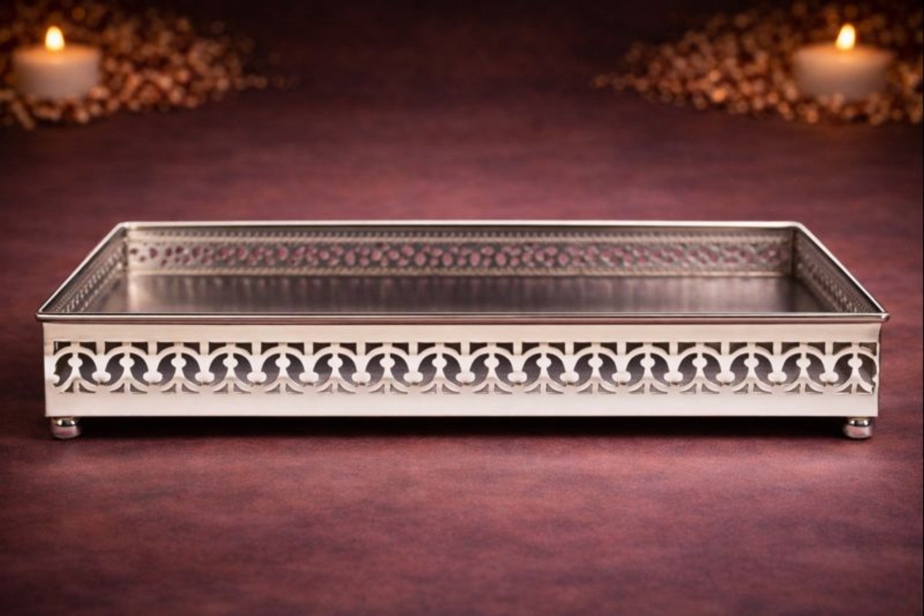 LARGE ACCENT TRAY WITH DESIGNER BORDER FOR DÉCOR, GIFTING, TROUSSEAU And RETURN-FAVOUR PACKING (40cm length)