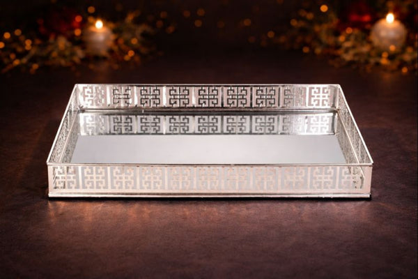 10 pc LARGE ACCENT TRAY WITH DESIGNER BORDER FOR DÉCOR, GIFTING, TROUSSEAU & RETURN-FAVOUR PACKING (40cm length)