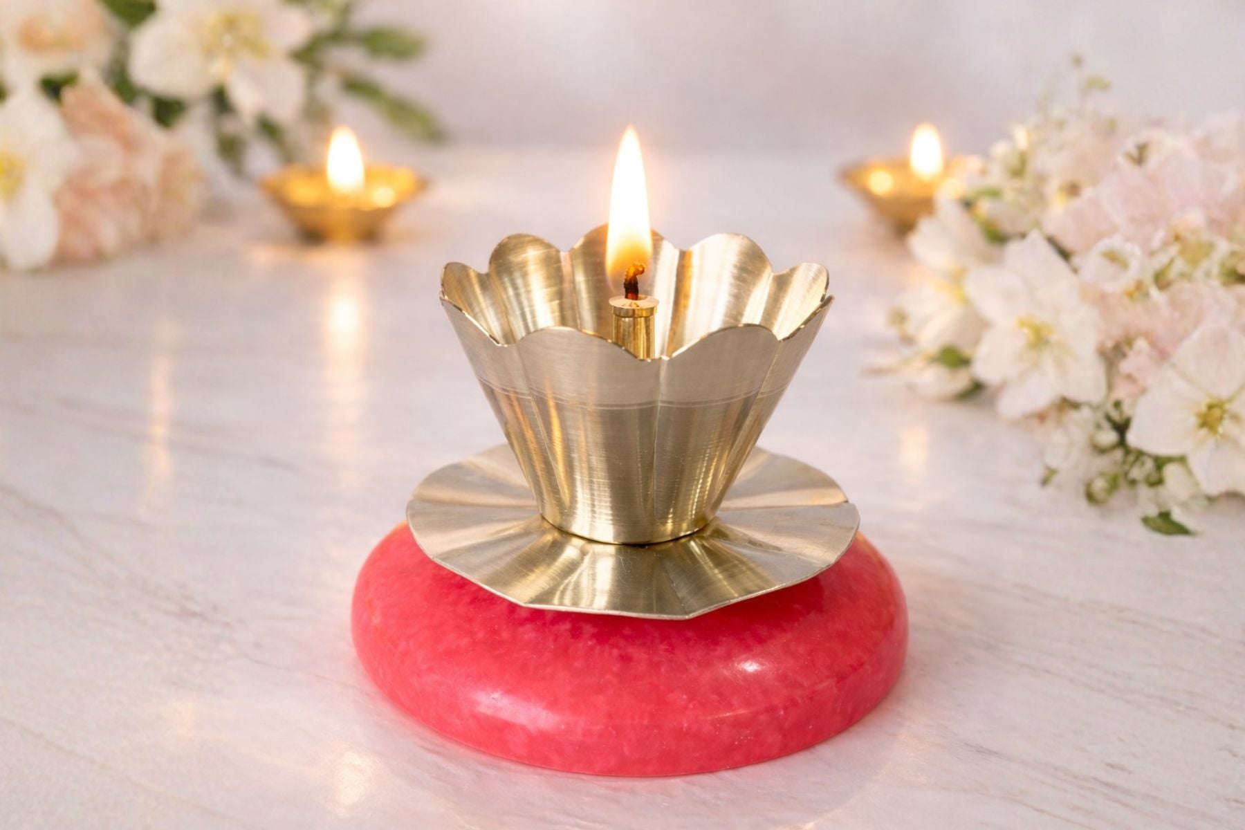 PINK DEEPAK IN SILVER FINISH FOR POOJA, DIYA FOR HOME DECORATIVE & GIFTING