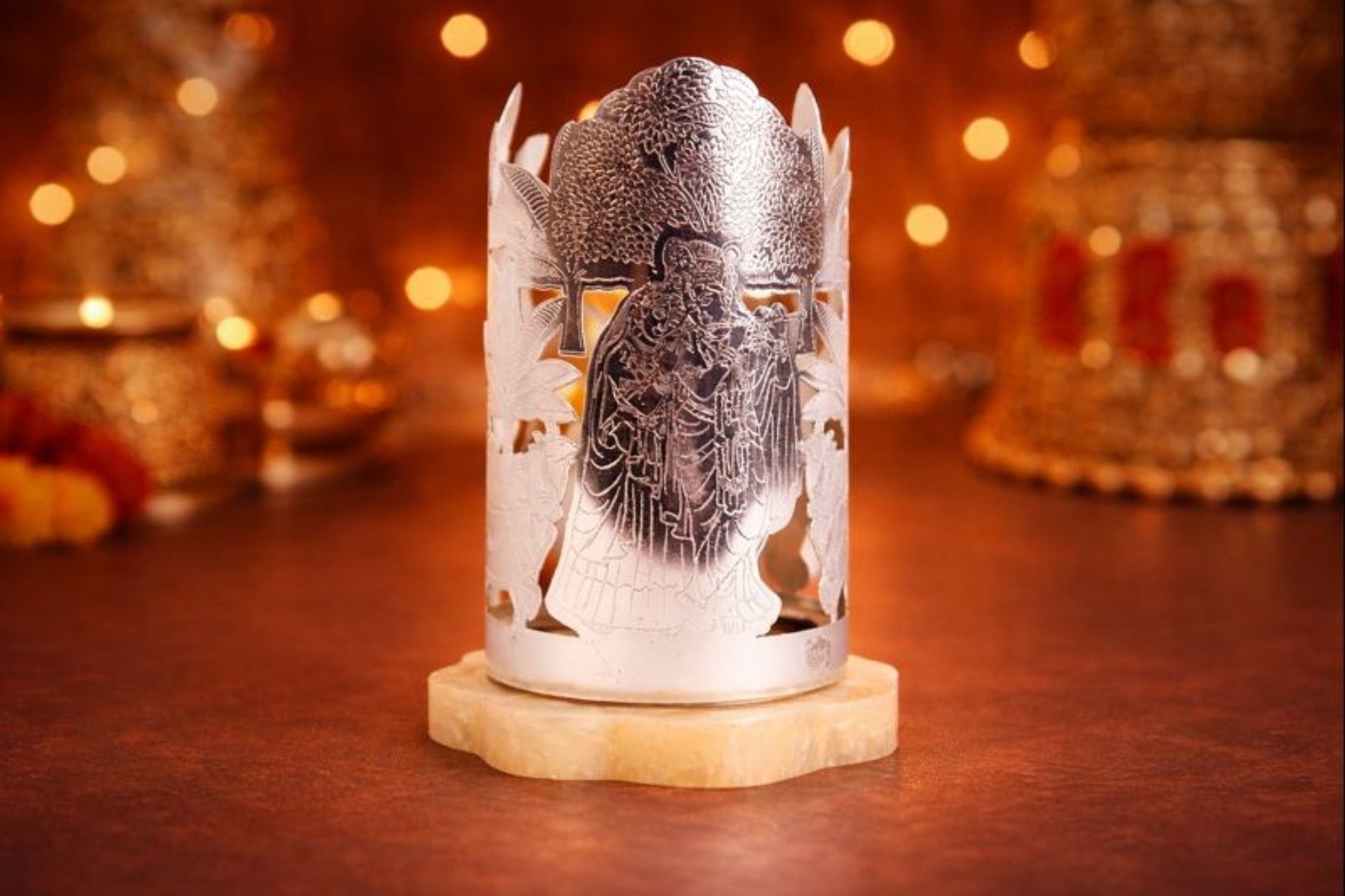 RADHA KRISHNA DESIGN CANDLE HOLDER FOR HOME & FESTIVE DECOR (MARBLE)