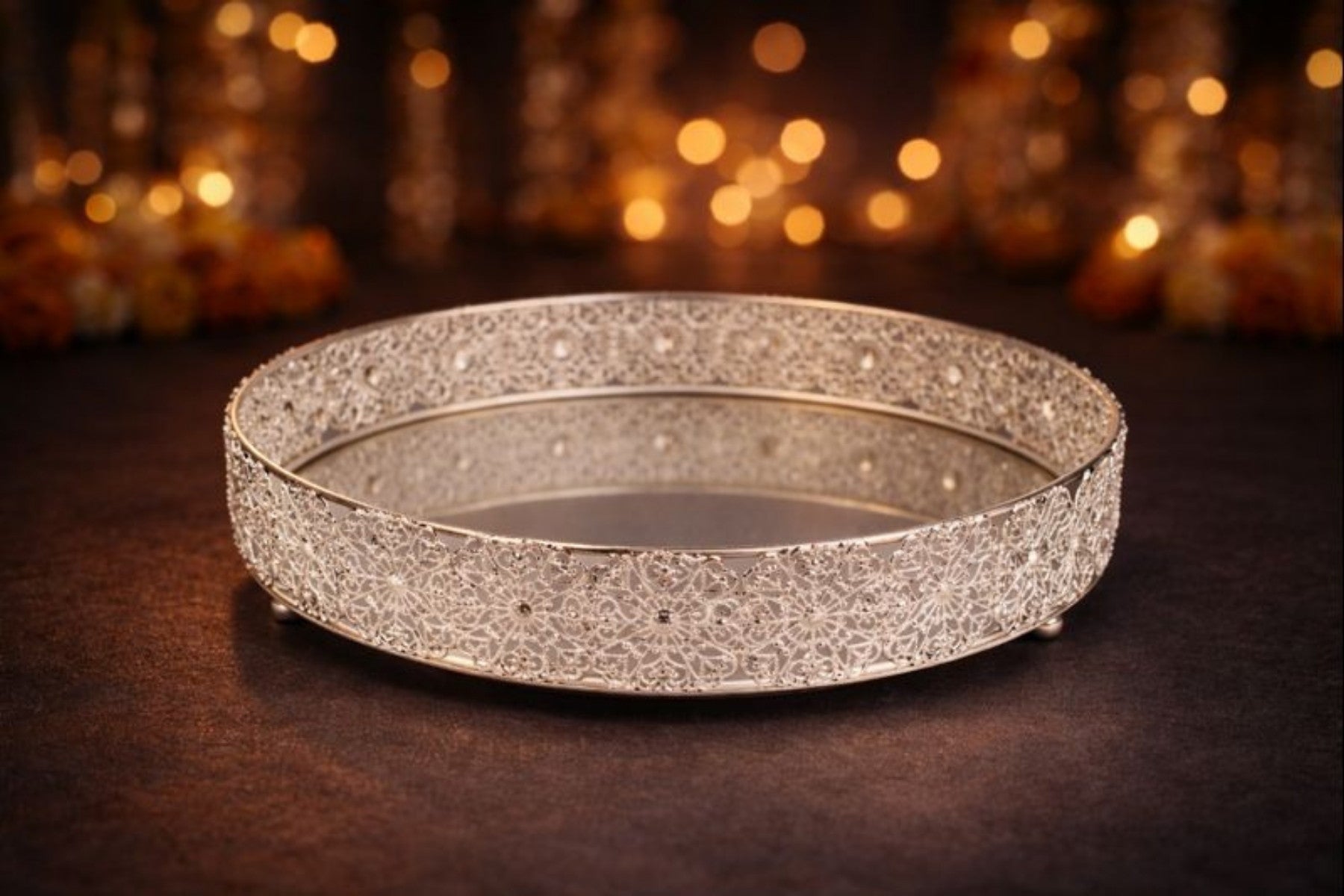 ROUND ACCENT TRAY WITH CHAKRA DESIGN FOR GIFTING, TROUSSEAU PACKING, DECOR (30cm Diameter)