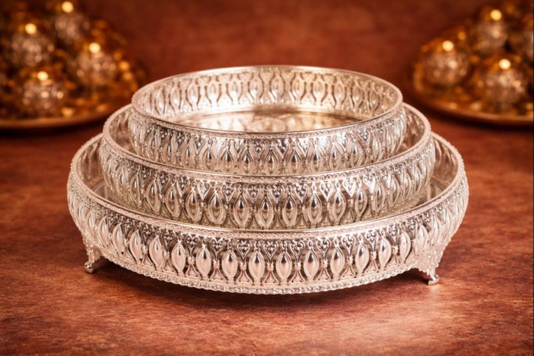ROUND HAMPER TRAYS SET OF 3 FOR GIFTING, TROUSSEAU PACKING, DECOR