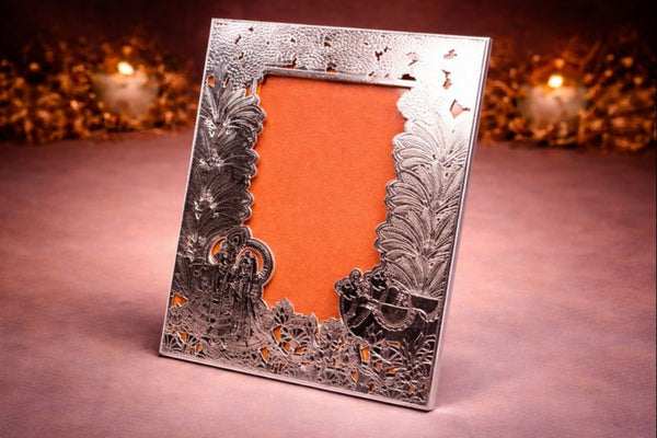 SILVER PHOTO FRAME (RADHA KRISHNA & COW DESIGN) FOR GIFTING AND HOME DÉCOR (LARGE)