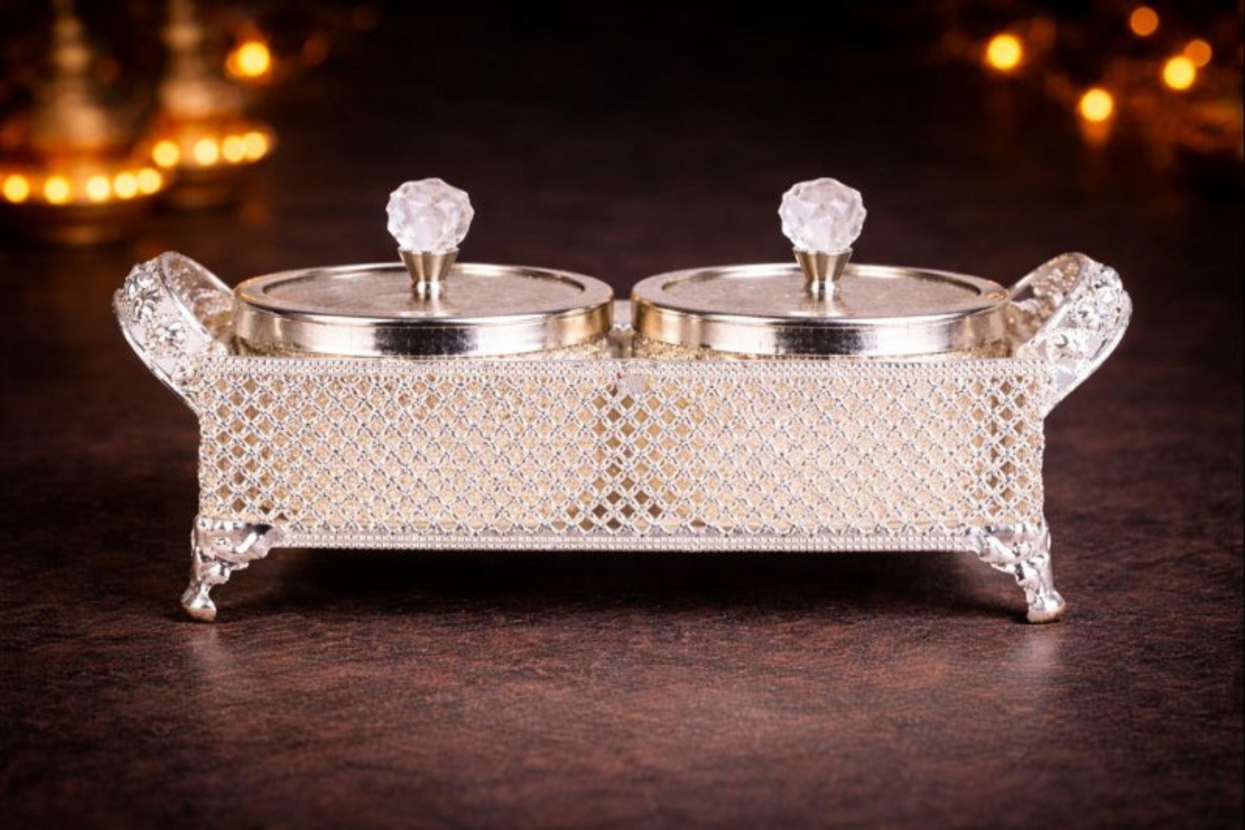WEDDING RETURN GIFT SET | SILVER FRUIT JARS WITH TRAY SET