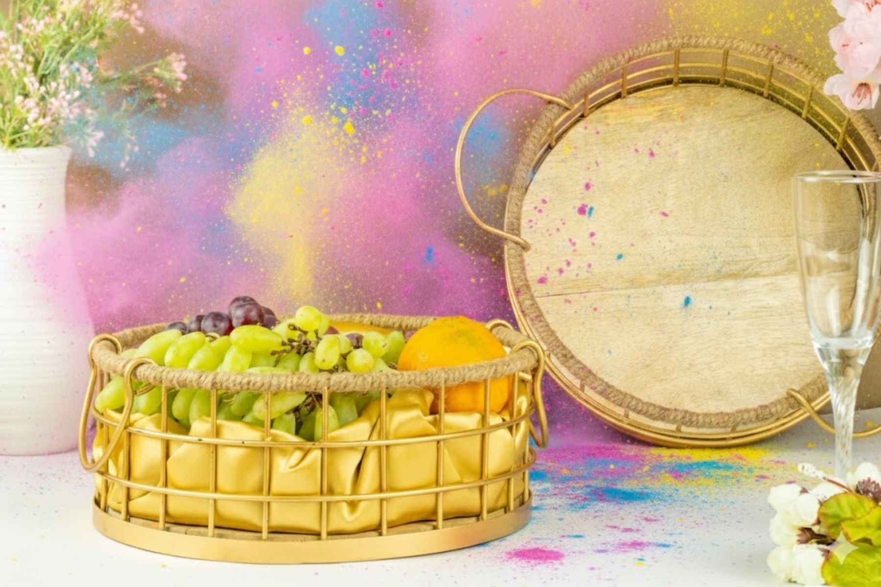 WOODEN HAMPER BASKET WITH JUTE DETAILING