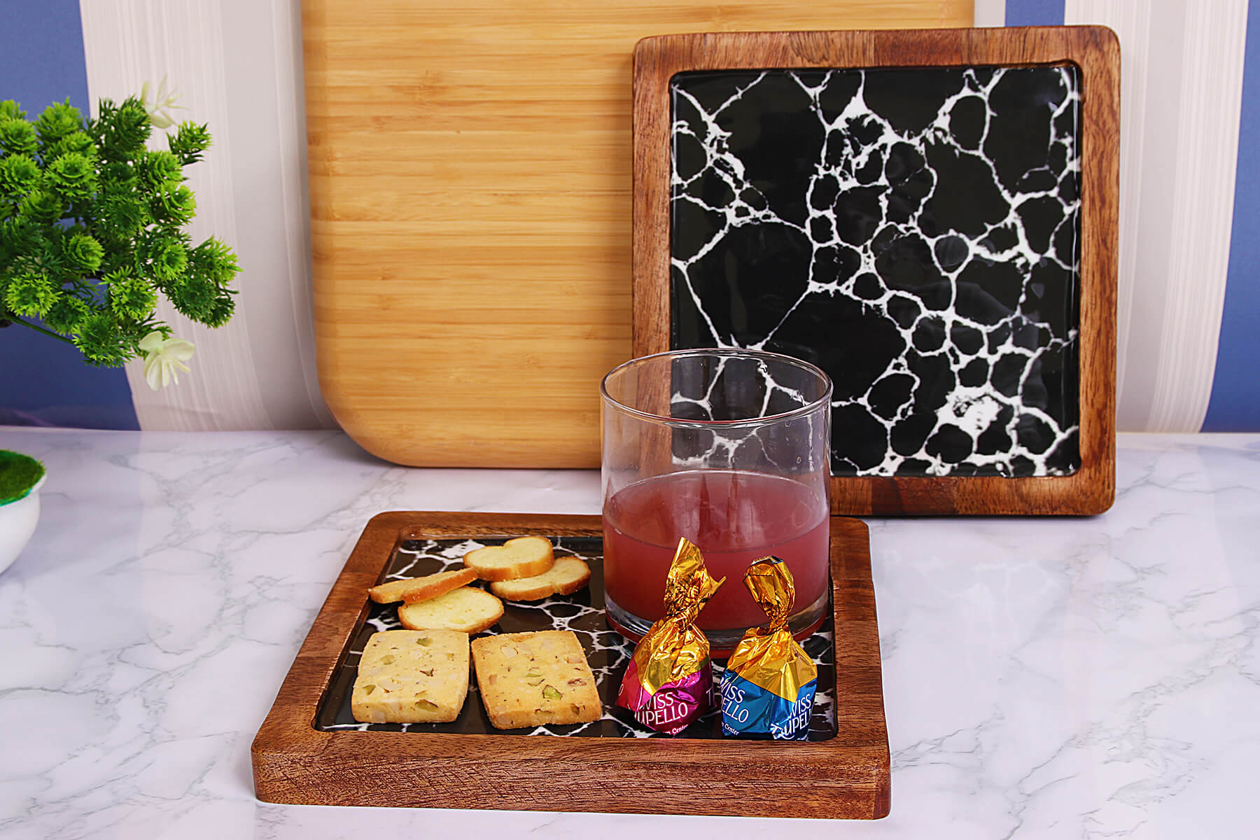 SQUARE WOOD PLATTER CRACK-BLACK (SET OF 1)